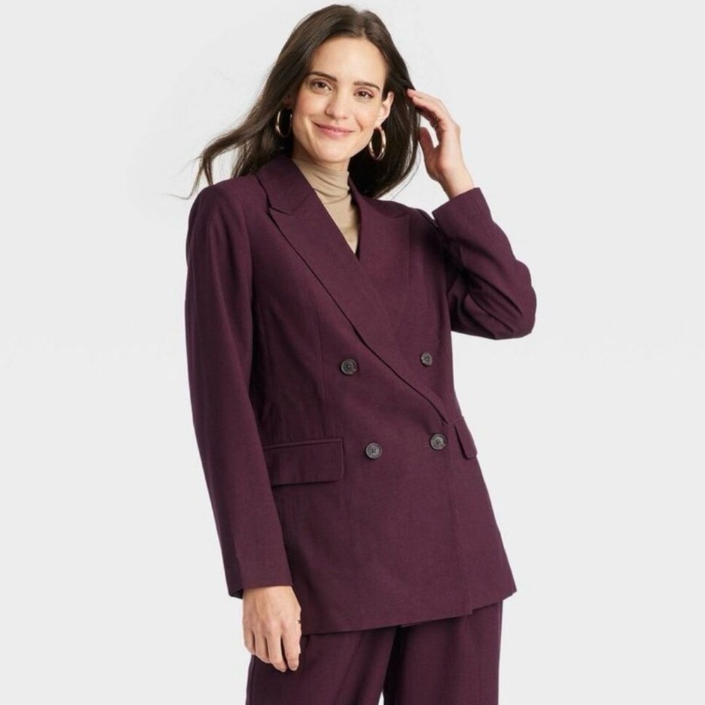 A New Day - Women's Double Breasted Blazer - A New Day Burgund Burgundy